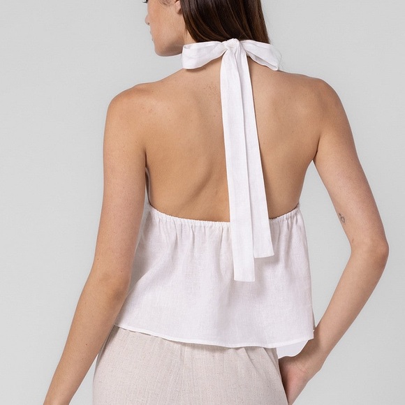 White Linen Halter Bow Top - Picture 2 of 5